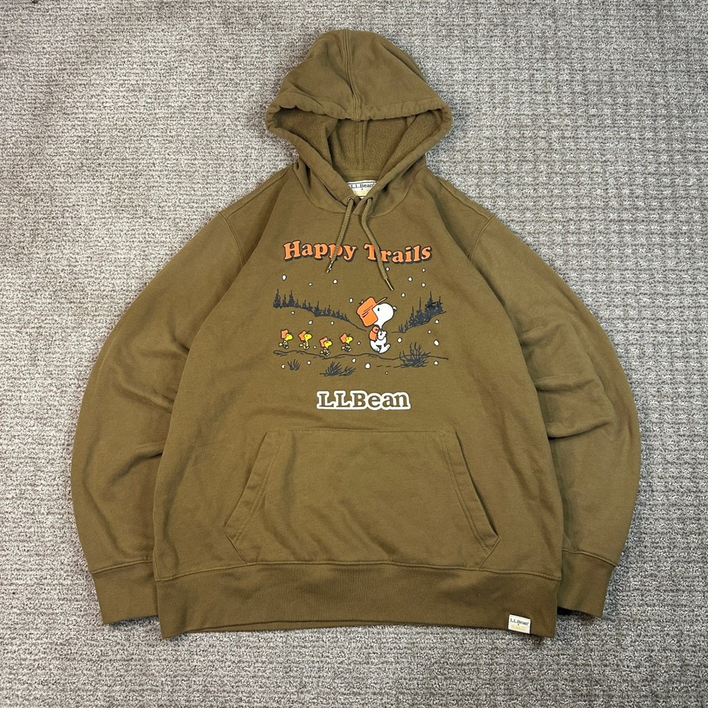 LL Bean x Peanuts Happy Trails Snoopy Men's L Hoodie Sweatshirt Brown Ltd Ed